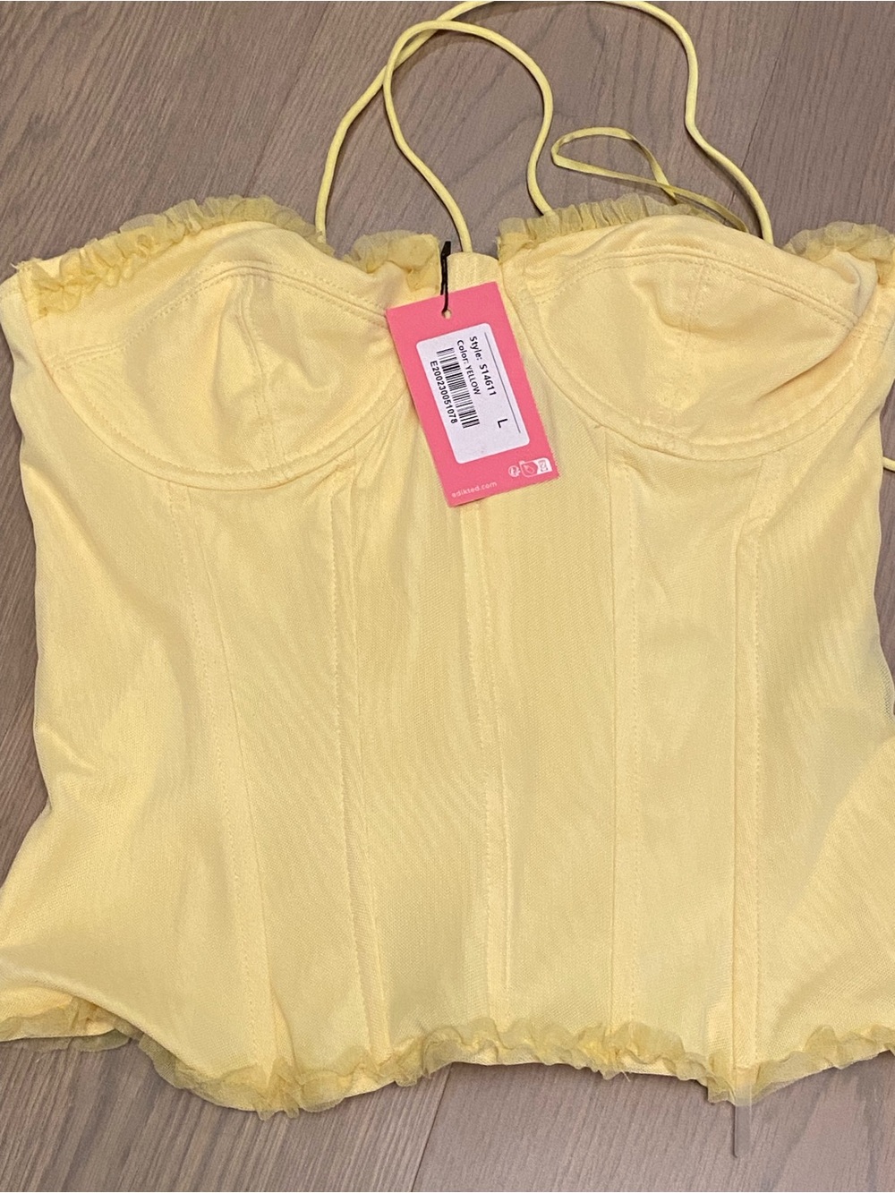 Edikted Yellow Ruffle Bustier Crop Top